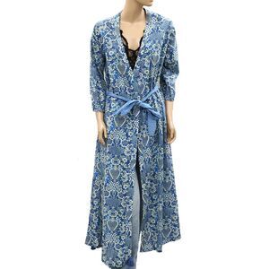 Rhode Resort Floral Print Wrap Maxi Coverup Duster Dress Beach Cotton S 286471